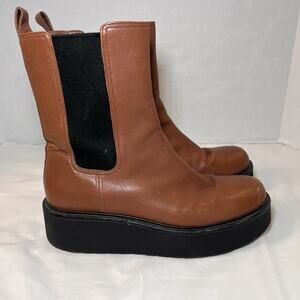 Vince Brinton Leather Boots Womens Size 9.5 Brown Leather Chelsea Platform Y2K
